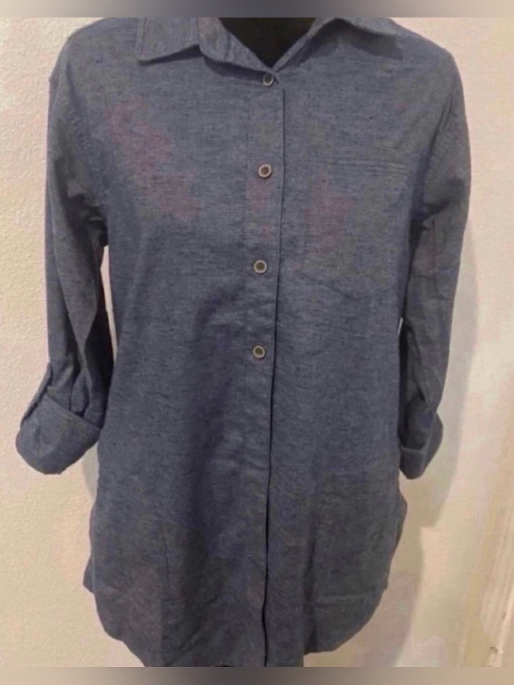 Women’s Chambray Button-Front Tunic Shirt - Blue (Size S)